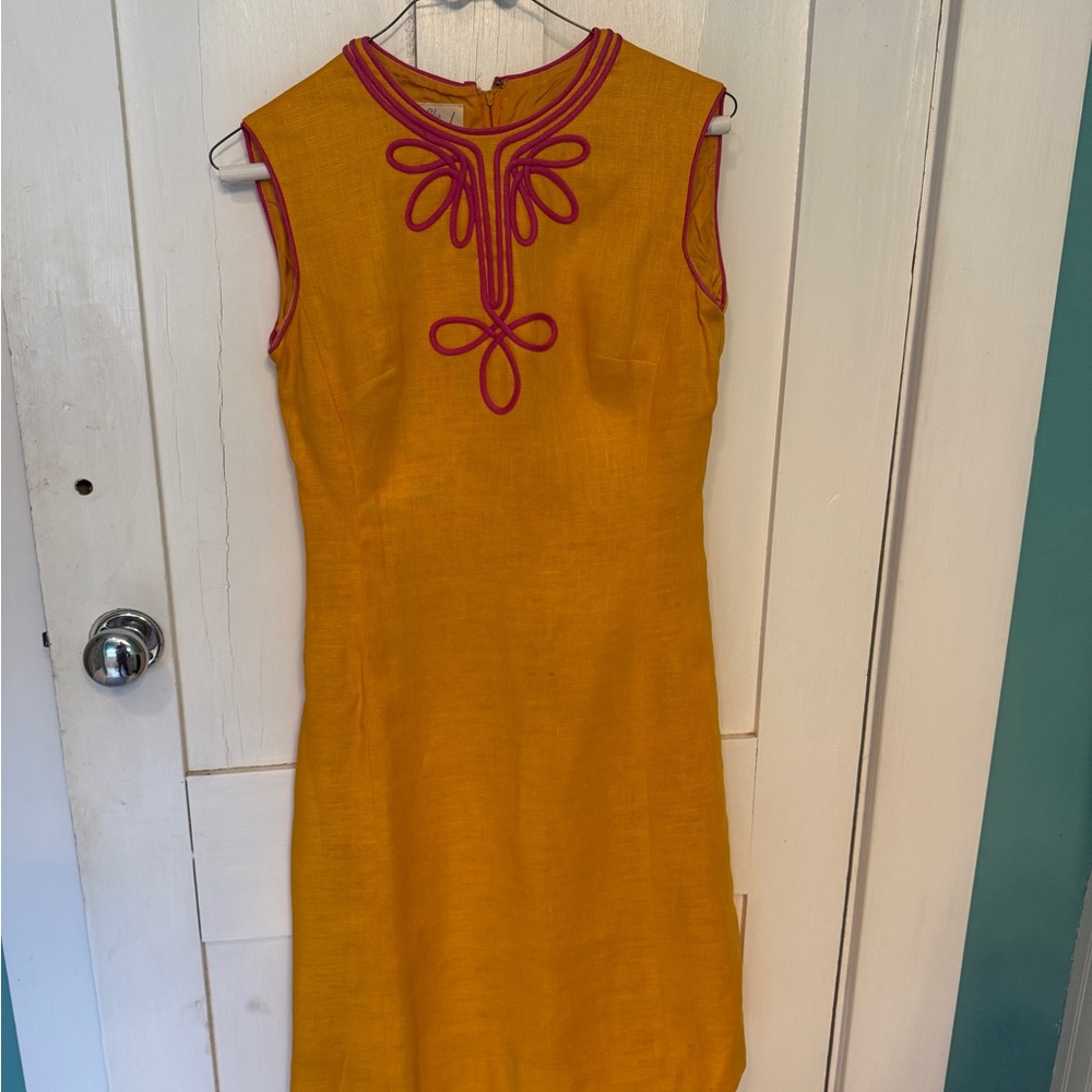 Vintage Yellow Dress with magenta Trim